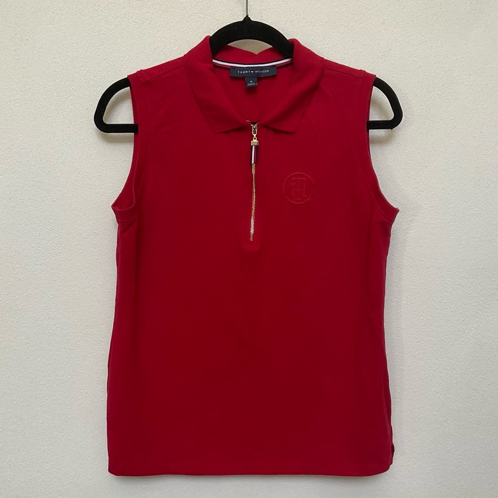 Tommy Hilfiger Red Sleeveless Quartzip Top Size Medium Preppy Golf Outdoor
